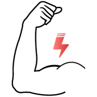 Flexed arm with lightning bolt above